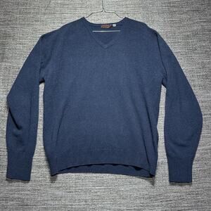 Piccadilly Sweater Men's L Blue Vintage All Lambswool Long Sleeve V Neck